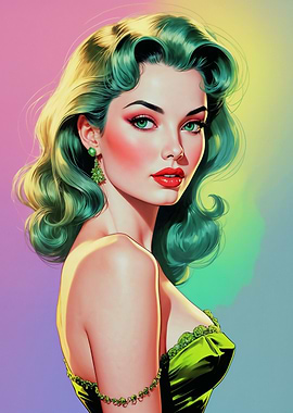 Green Haired Pin-up Portrait