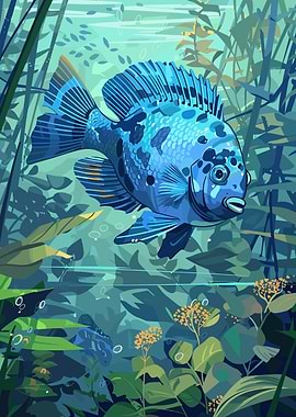 Blue Fish in Aquatic Plants