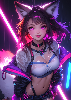 Anime Girl with Fox Ears Gaming