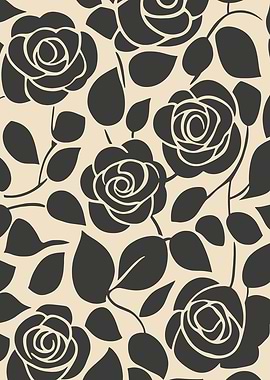 Black and White Rose Mid Century