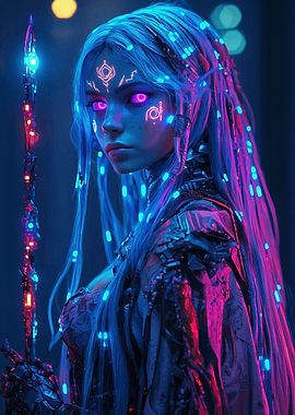 Cyberpunk Woman with Staff
