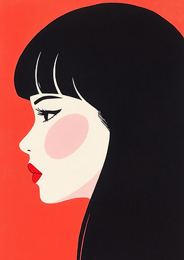 Red and Black Japanese Girl Portrait