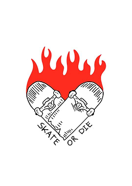 Skateboard Heart Flame