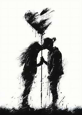 Silhouette Kiss with Heart