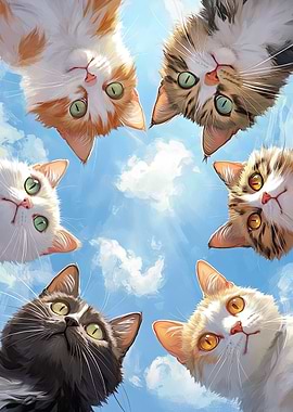 Five Cats Looking Up