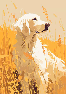 White Golden Retriever Minimalist Art Illustration