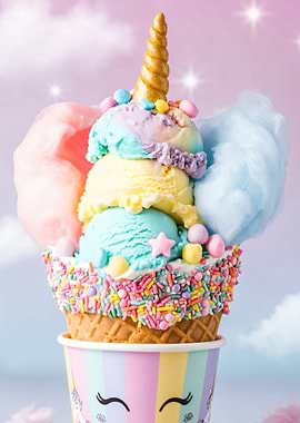 Unicorn Ice Cream Cone and candy cotton