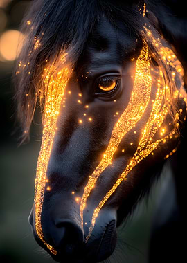 Black Horse with Golden Glow