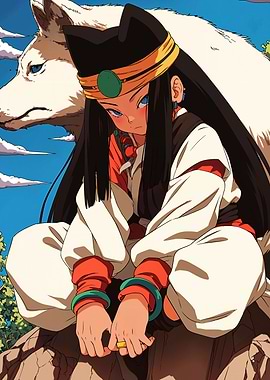 Anime Girl with White Wolf