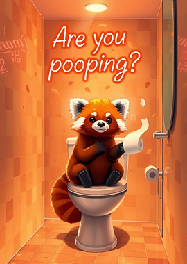 Red Panda sitting on Toilet Humor
