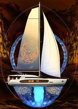 Catamaran - Sailboat in a Dreamlike Setting