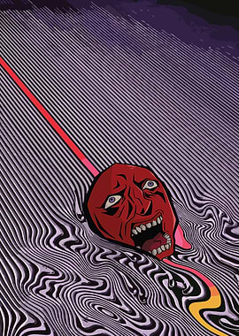 Red Face in Swirling Lines