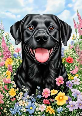 Black Lab in Flowers