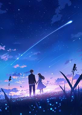Anime Couple Under Shooting Stars