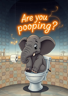 Funny Elephant on Toilet