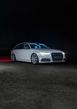 White Audi A6 S6 Avant at Night