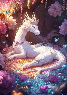 White Dragon in Flower Garden