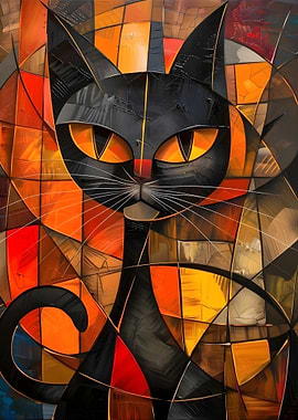 Abstract Black Cat Painting