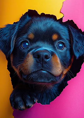 Puppy Peeking Through Paper