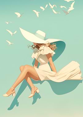 Woman in White Dress and Hat