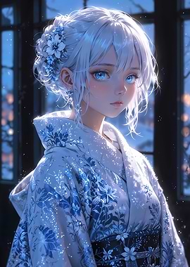 Winter's Gentle Embrace: Anime Girl in Kimono