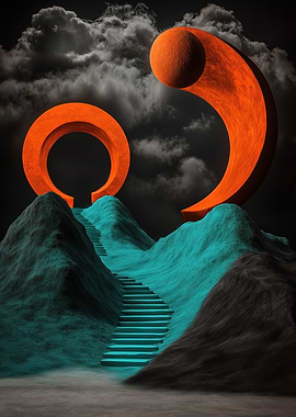 Abstract Orange & Teal Landscape