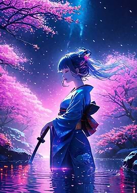 Anime Girl in Kimono with Sword