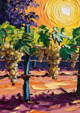 Sunset Vineyard Oil Painting