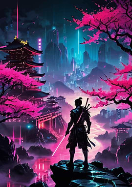 Samurai Warrior Cyberpunk Cityscape