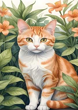Orange Tabby Cat in Flowers