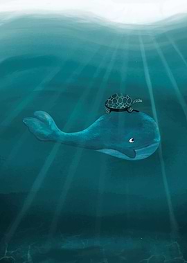 Whale and Turtle Underwater