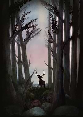 Silhouetted Deer in Forest