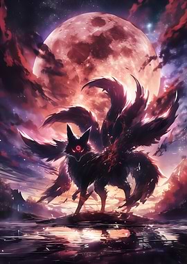 Nine-Tailed Fox Under Blood Moon