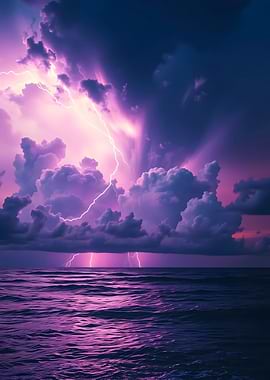Lightning Storm Over Sea