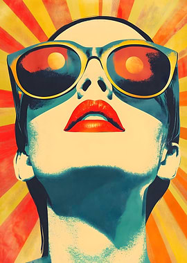 Retro portrait of a woman with sunburst effect