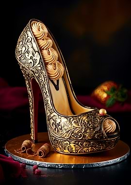 Gold High Heel Cake and whipped cream