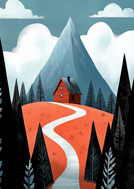 Mountain Cabin Illustration