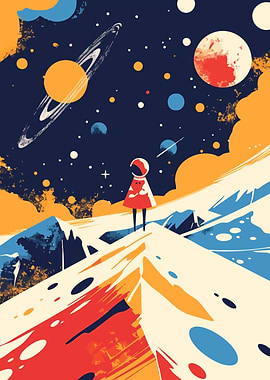 Space Explorer Cute Minimalist Art Illustration