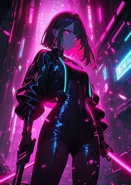 Cyberpunk Anime Girl Warrior