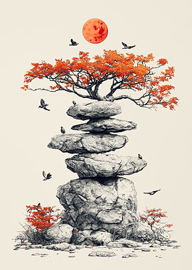 Red Moon & Balanced Rocks