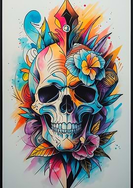 Colorful Skull with Flowers