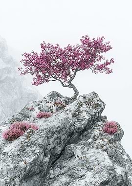 Pink Tree on Mountaintop