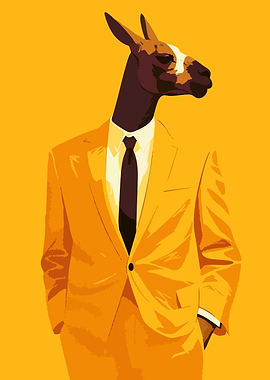 Llama in Yellow Suit Minimalist Art Illustration