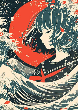 Anime Girl with Wave