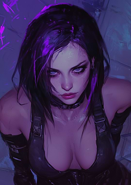 Cyberpunk, Purple-Haired Woman Portrait