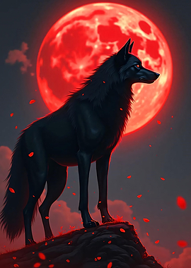 Black Wolf Under Blood Moon