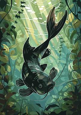 Black Catfish Underwater