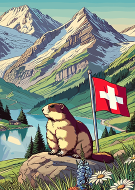 Swiss Alps Marmot Switzerland Flag
