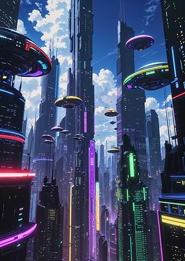 Futuristic Anime Cartoon Style Sci-Fi City