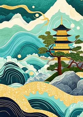 Japanese Pagoda Landscape
